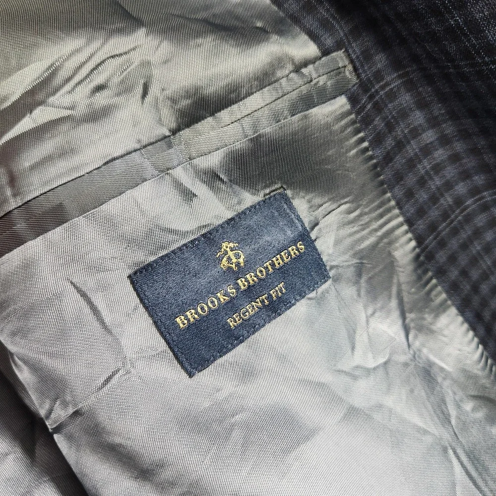 Brooks Brothers Blazer Men 44L Blue Plaid Gingham Check Regent Fit Wool Jacket